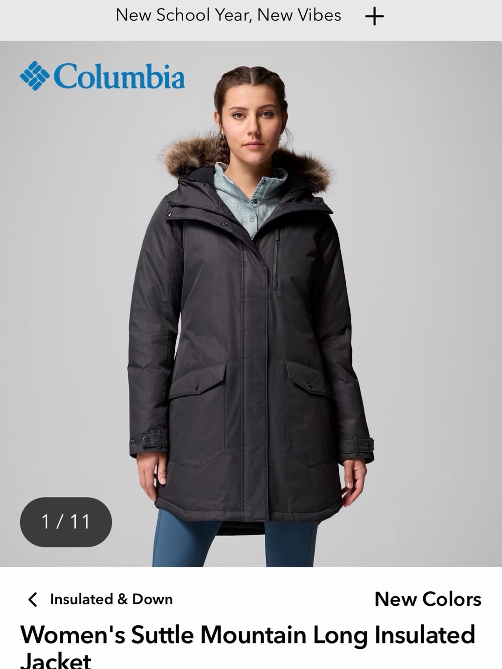 Columbia Women's Black Long Insulated Parka with Faux-Fur Hood